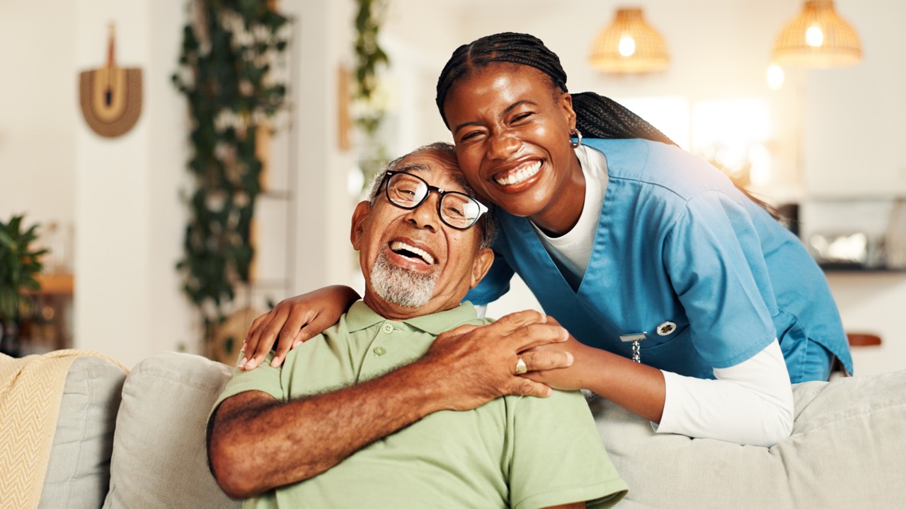 Caregiver providing joyful companionship